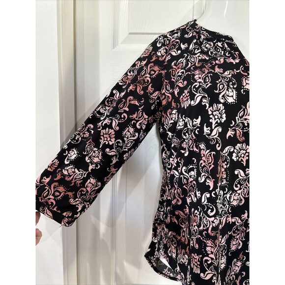Dana Buchman Stretch Knit Tunic Career Wear Blouse Top Black & Pink Women's L - Picture 7 of 13